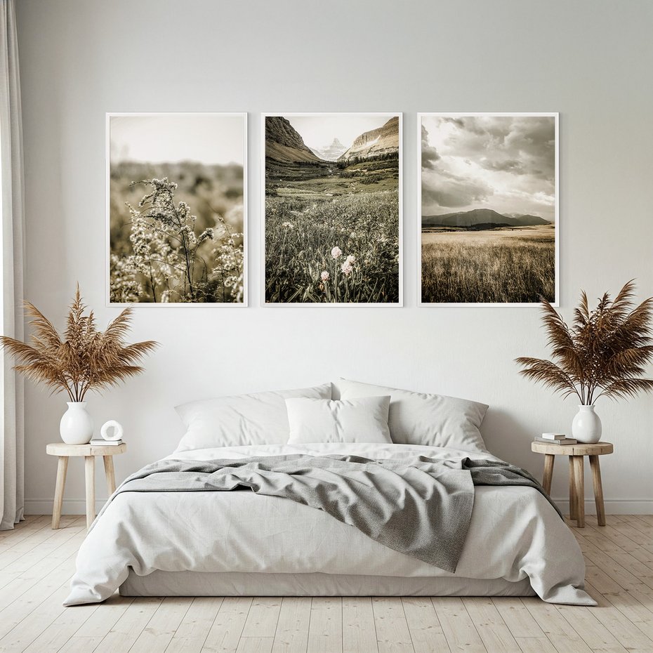 Zestaw obrazy w ramie, plakaty - krajobraz, natura, góry - rama biała
