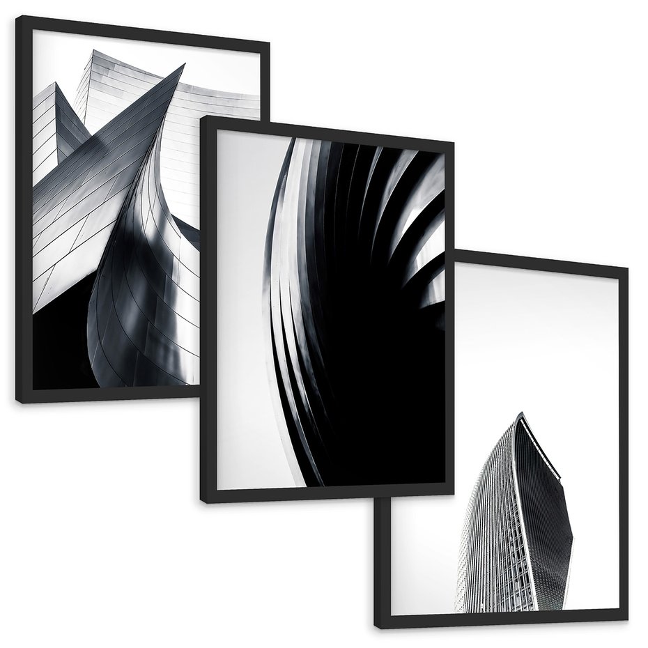 Zestaw obrazy w ramie, plakaty - architektura, budynki, detale - rama czarna
