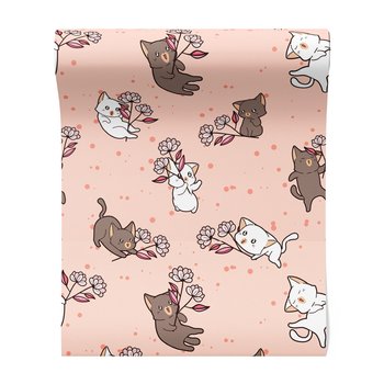 Tapeta - dziecięca, koty, kwiaty,