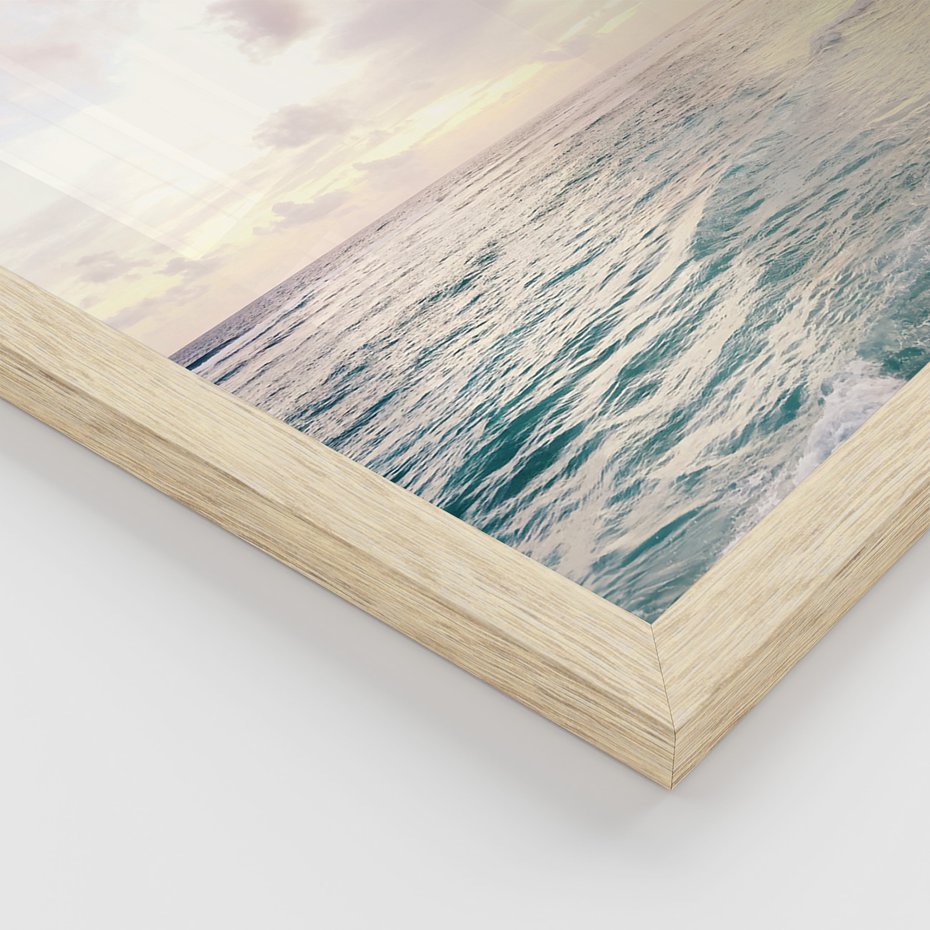 Zestaw obrazy w ramie, plakaty - plaża,palma,napis - rama drewno