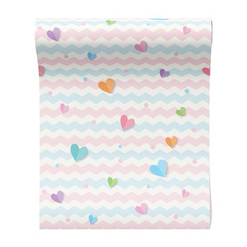 Tapeta - dziecięca, serca, zygzaki,