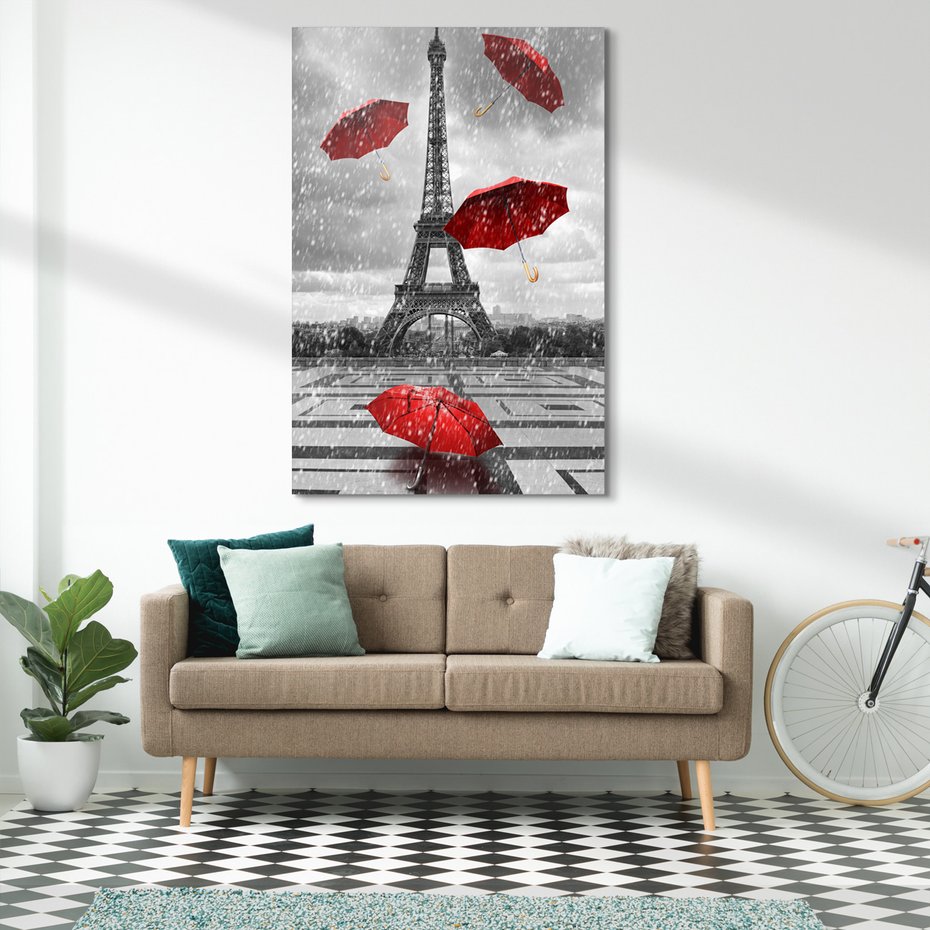 Obraz na płótnie - Paryż, Wieża Eiffla, Deszcz