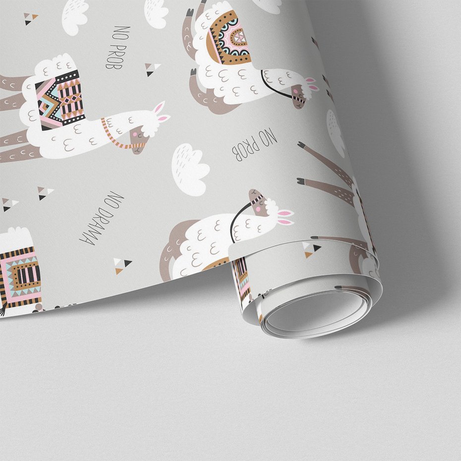 Tapeta - dziecięca, lama, chmury, napisy