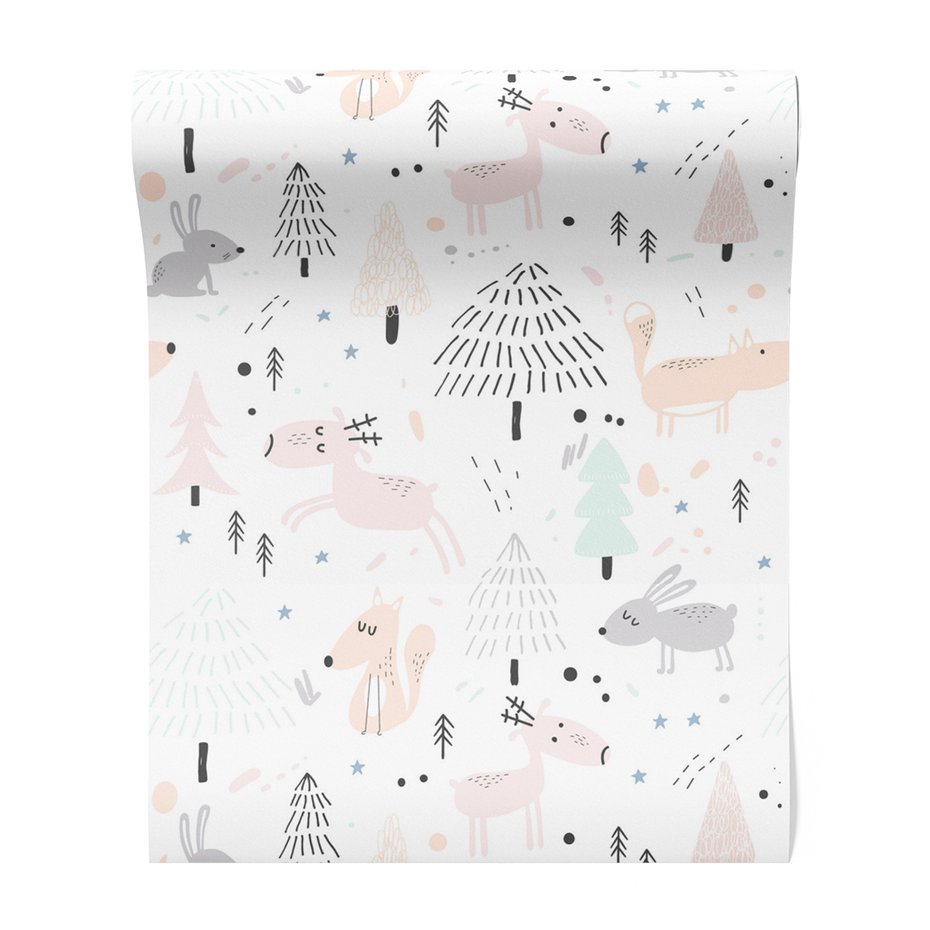 Tapeta - dziecięca, lisy, jelenie, drzewa