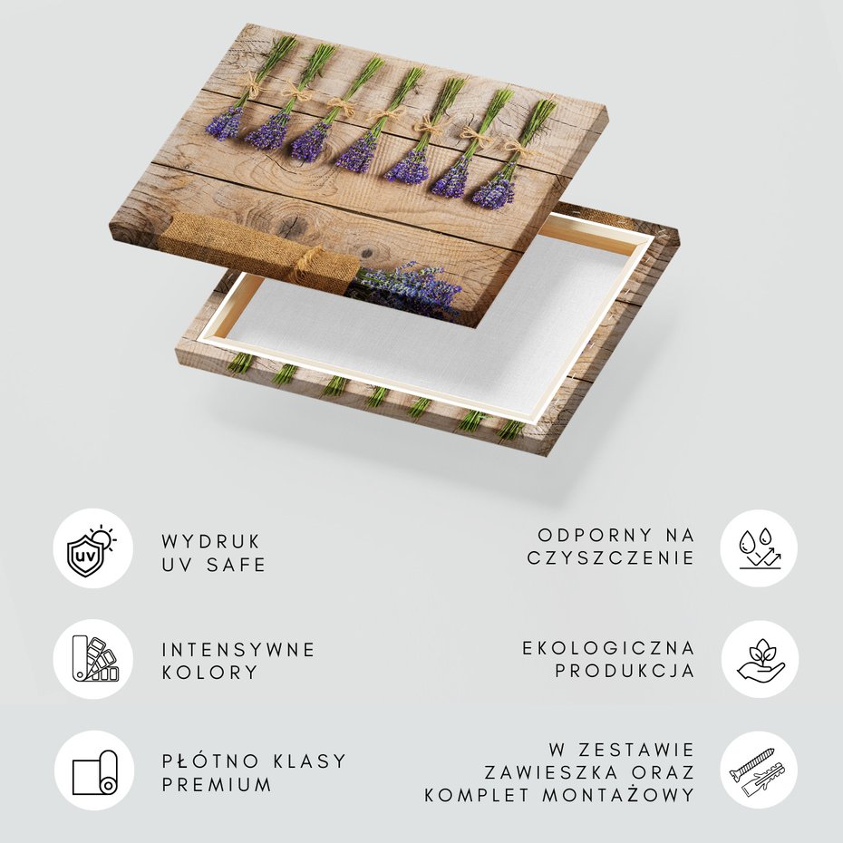 Obraz na płótnie - lawenda, kwiaty, drewno