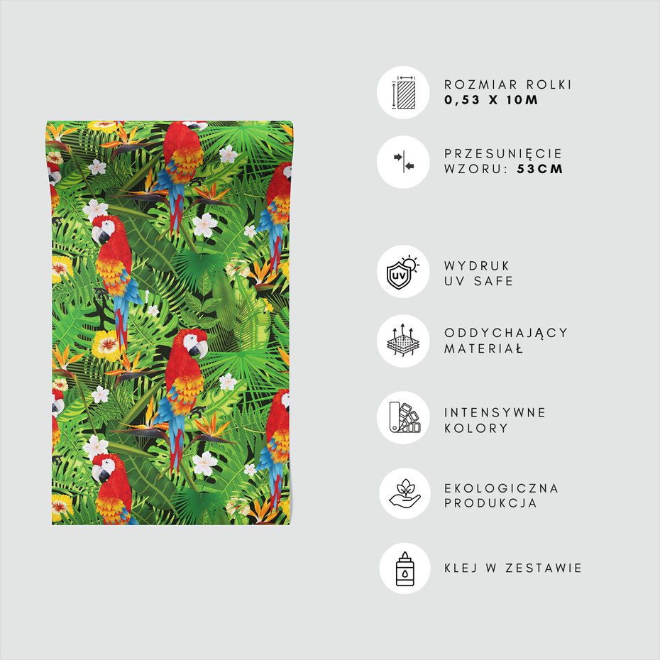 Tapeta - papuga, liście, kwiaty