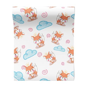 Tapeta - dziecięca, lisy, korona, chmury