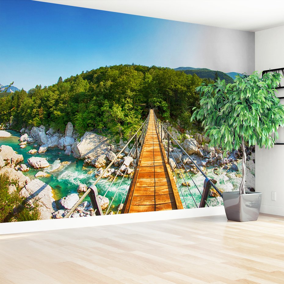 Fototapeta - most, rzeka, las