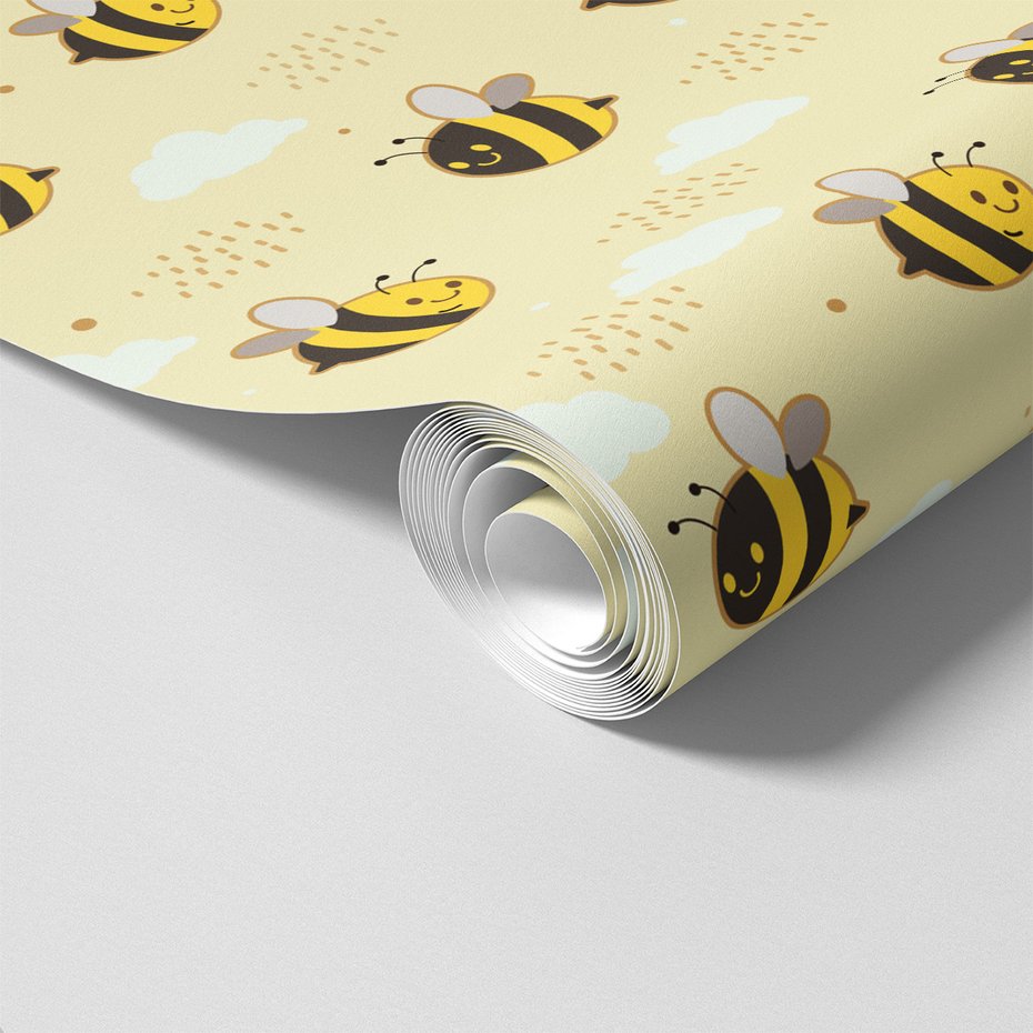 Tapeta - dziecięca, pszczoła, chmura, kropka