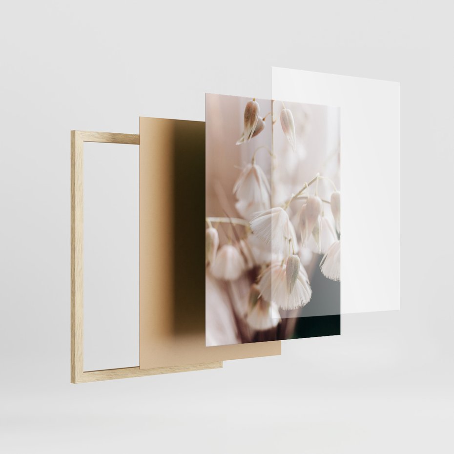 Zestaw obrazy w ramie, plakaty - kwiaty, trawa, pampasowa - rama drewno