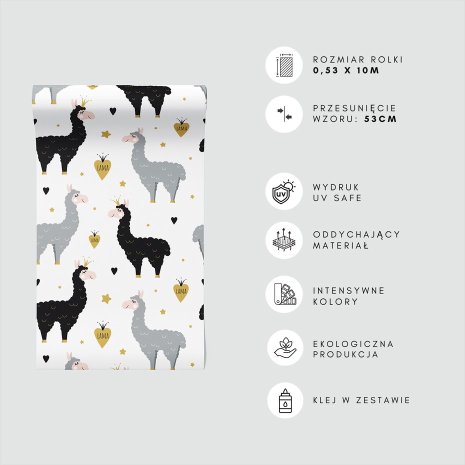 Tapeta - dziecięca, lama, serce, gwiazda