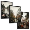 Zestaw obrazy w ramie, plakaty - Amsterdam, kanał, miasto - rama czarna
