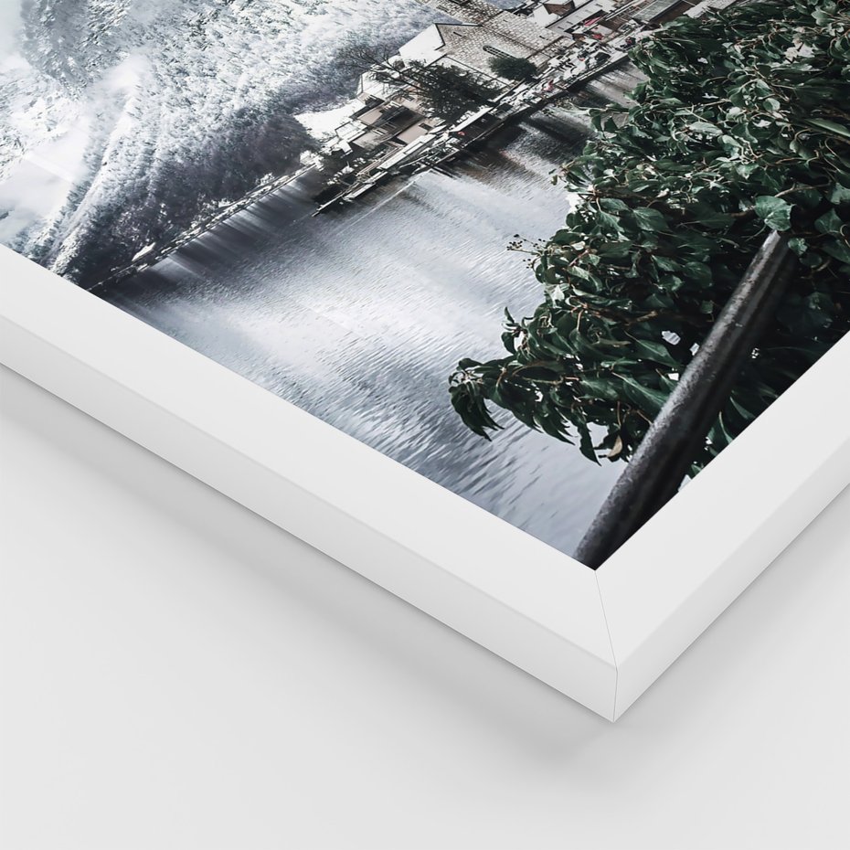 Zestaw obrazy w ramie, plakaty - zima, śnieg, krajobraz - rama biała