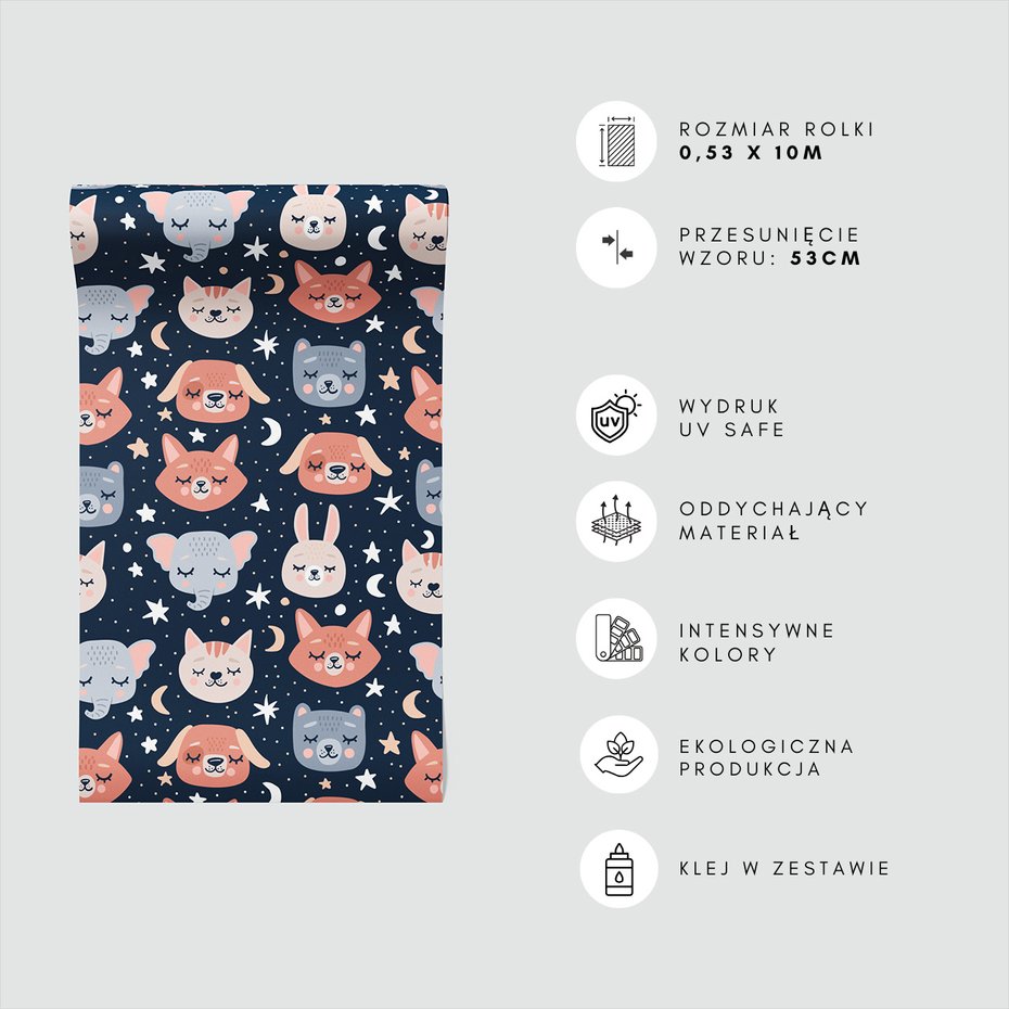 Tapeta - dziecięca, zwierzęta, gwiazdy, księżyc