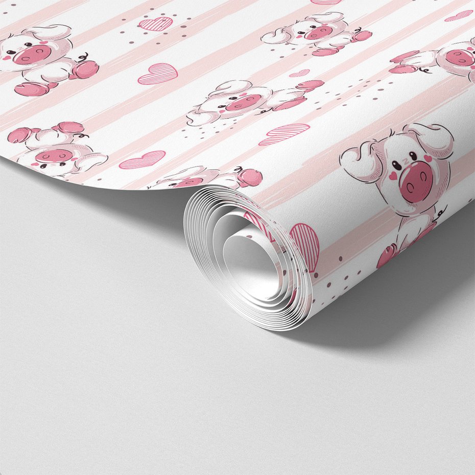 Tapeta - dziecięca, świnka, serca, kropki