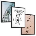 Zestaw obrazy w ramie, plakaty - wakacje, plaża, piasek - rama czarna