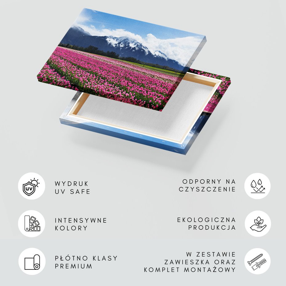 Obraz na płótnie - tulipany, kwiaty, góry