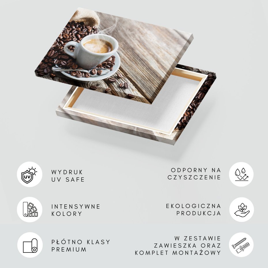 Obraz na płótnie - kawa, ziarna, napój