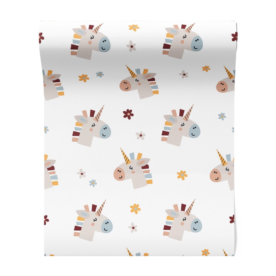 Tapeta - dziecięca, jednorożce, kwiaty,