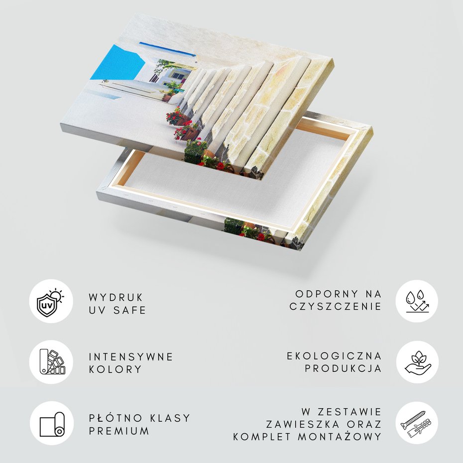 Obraz na płótnie - uliczka, kwiaty, schody