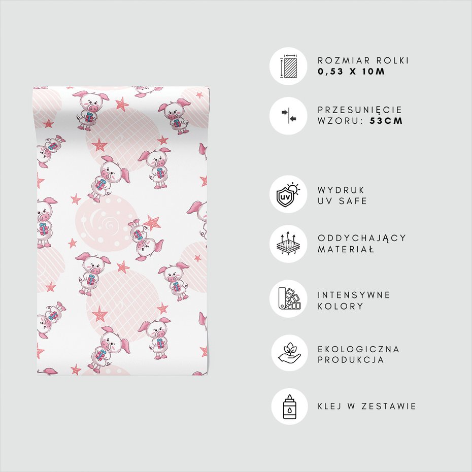 Tapeta - dziecięca, świnki, gwiazdy, prezenty