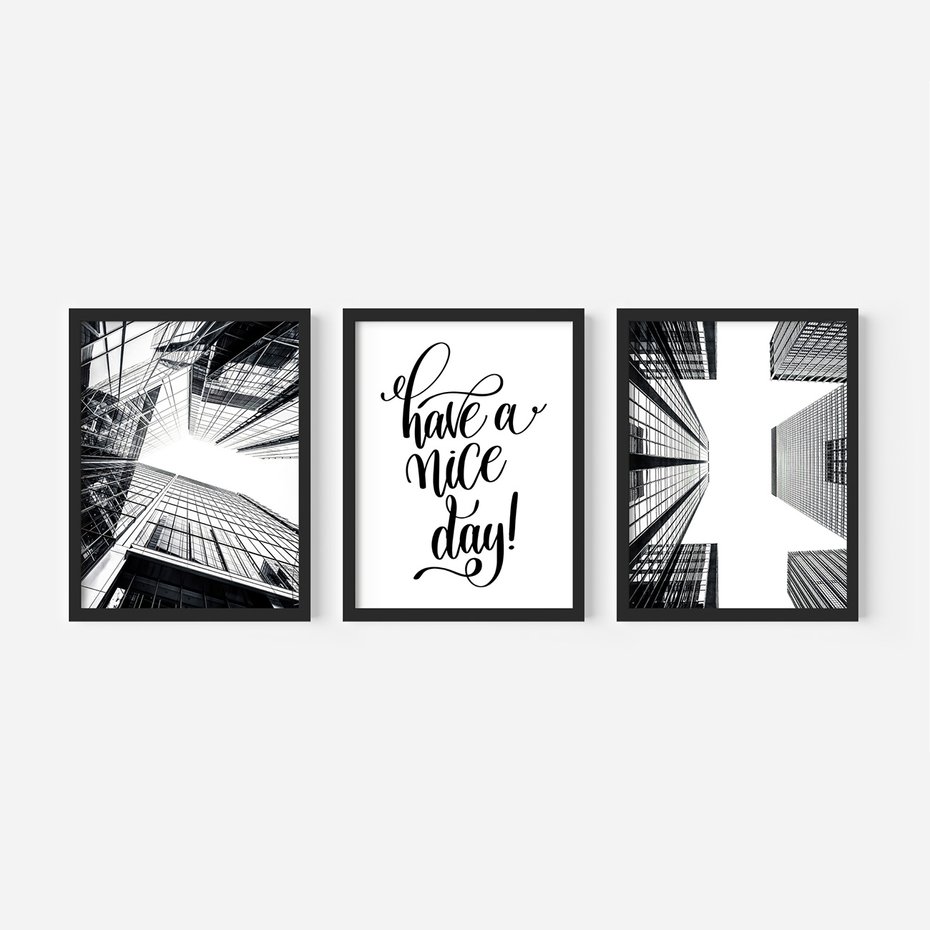 Zestaw obrazy w ramie, plakaty - architektura, budynki, miejski - rama czarna