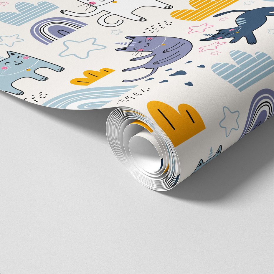 Tapeta - dziecięca, koty, jednorożce, gwiazdy