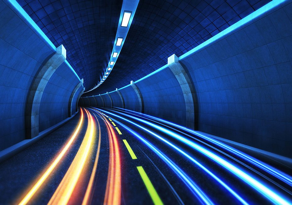 Fototapeta - tunel, światła, droga