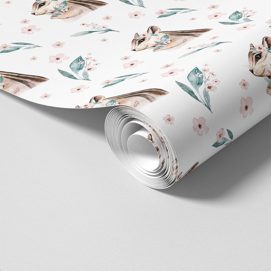 Tapeta - wiewiórka, kwiaty, liście