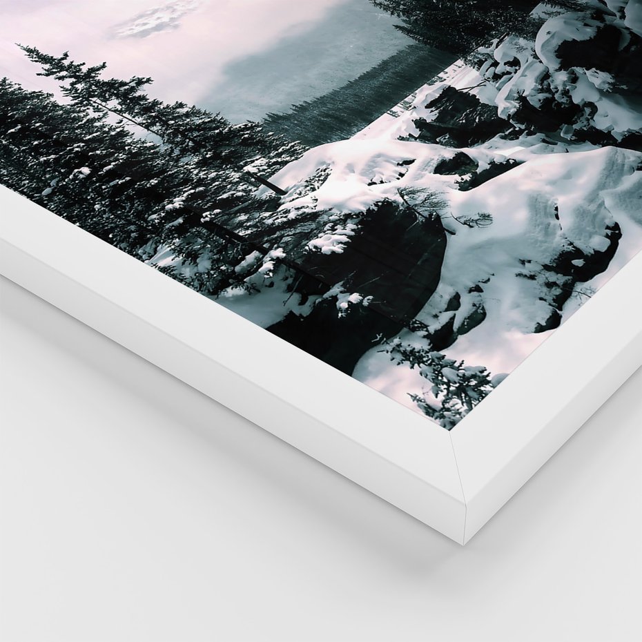 Zestaw obrazy w ramie, plakaty - góry, zima, lasy - rama biała