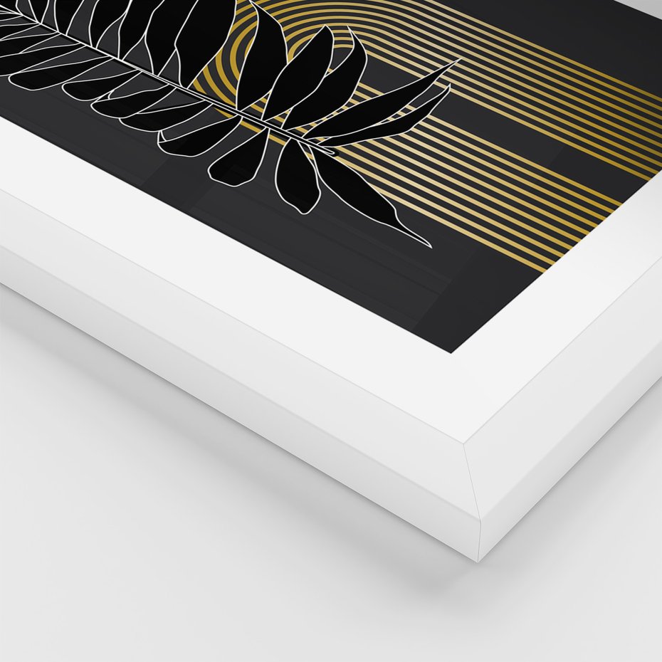 Zestaw obrazy w ramie, plakaty - liście, złoto, abstrakcja - rama biała