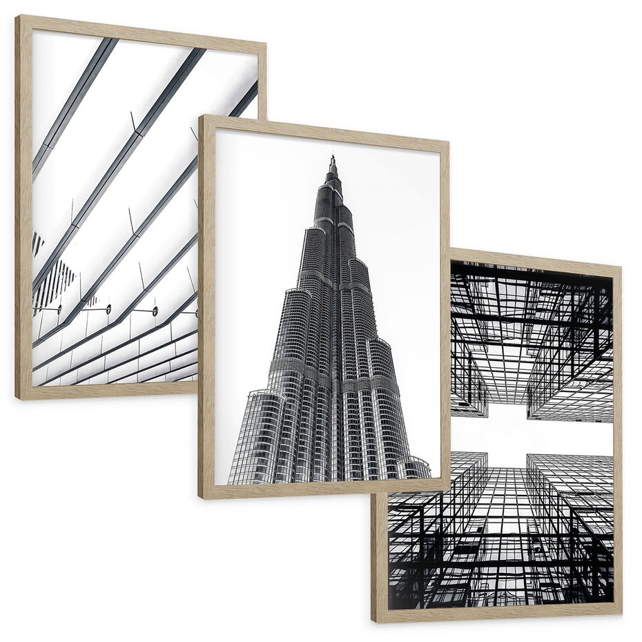 Zestaw obrazy w ramie, plakaty - architektura,budynek,struktura - rama drewno