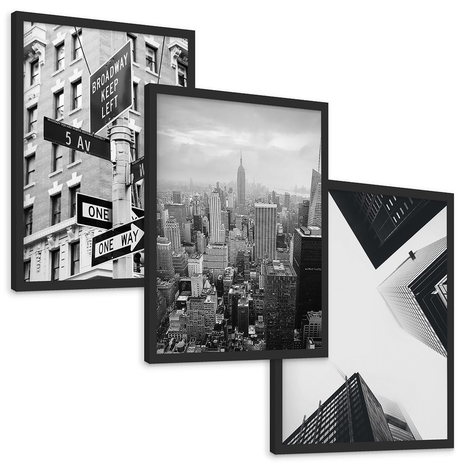 Zestaw obrazy w ramie, plakaty - miasto, architektura, budynki - rama czarna