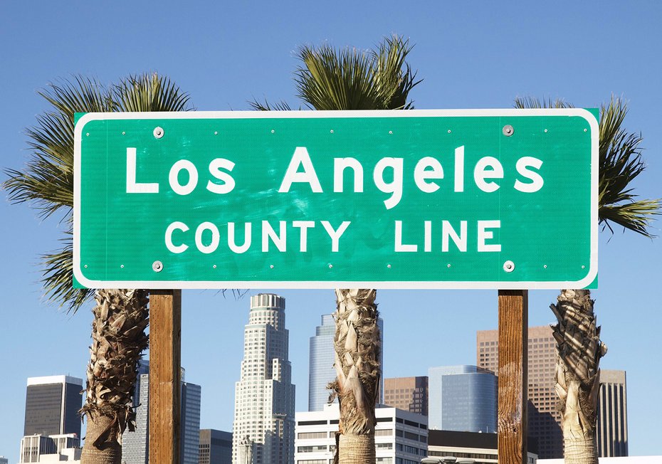 Fototapeta - Los Angeles, tablica, palmy