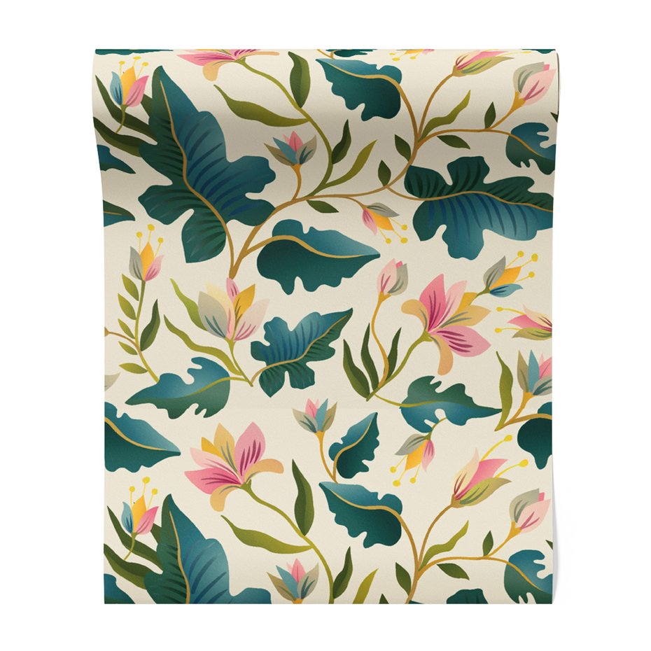 Tapeta - kwiaty, liście, gałązki