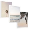 Zestaw obrazy w ramie, plakaty - plaża, morze, palmy - rama biała