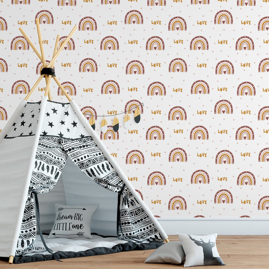 Tapeta - dziecięca, tęcza, serce,