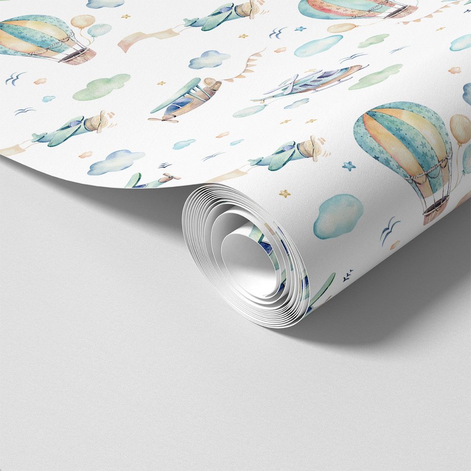 Tapeta - dziecięca, samoloty, balony