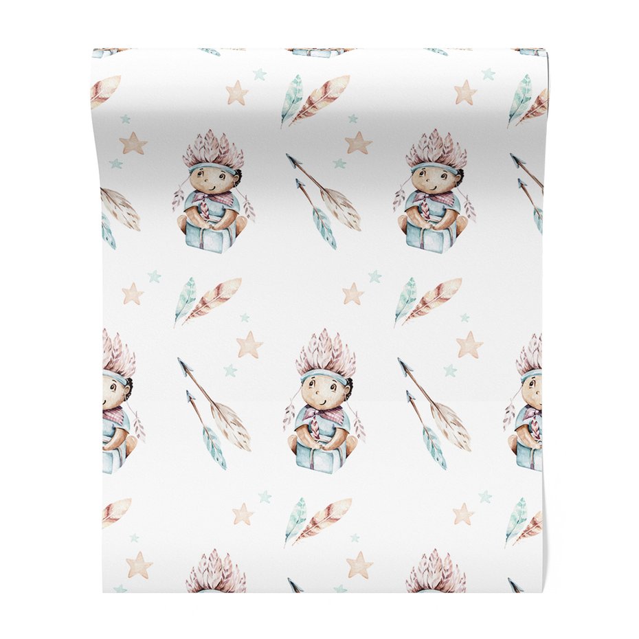 Tapeta - dziecięca, indianin, pióra, gwiazdy