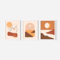 Zestaw obrazy w ramie, plakaty - abstrakcja, boho, minimalizm - rama biała