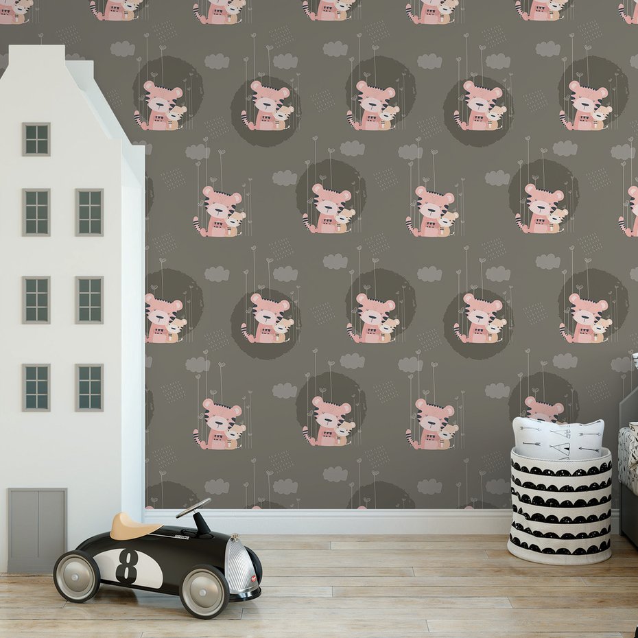 Tapeta - dziecięca, tygrysy, miłość, chmury