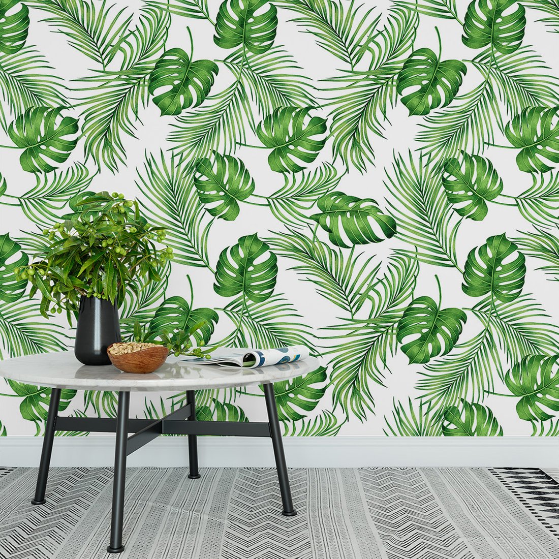 Tapeta - liście, monstera, palmy