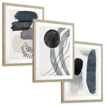 Zestaw obrazy w ramie, plakaty - abstrakcja, kształty, geometria - rama drewno