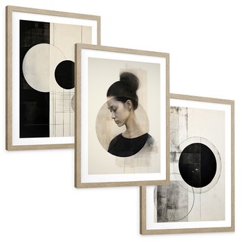 Zestaw obrazy w ramie, plakaty - abstrakcja,portret,geometria - rama drewno