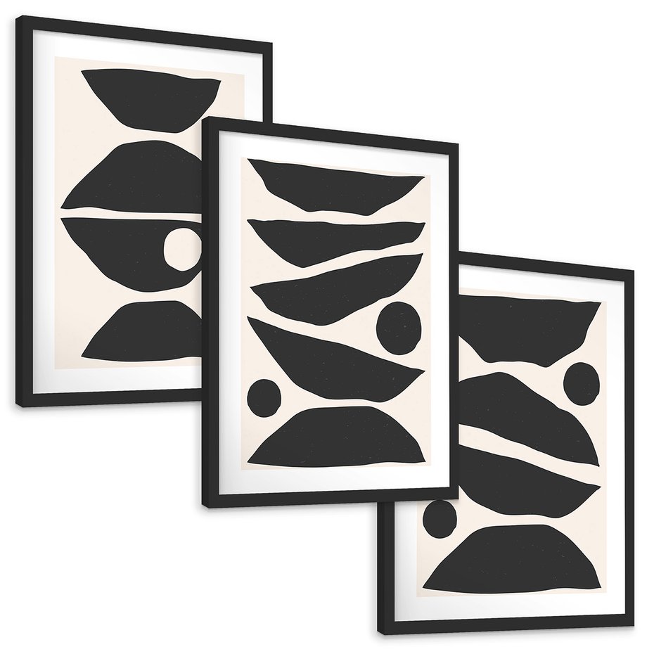 Zestaw obrazy w ramie, plakaty - abstrakcja, minimalizm, kształty - rama czarna