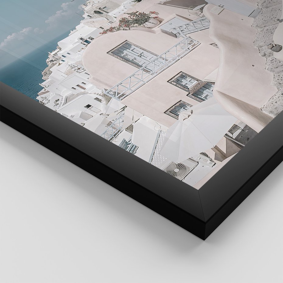 Zestaw obrazy w ramie, plakaty - budynki,schody,łóżko - rama czarna