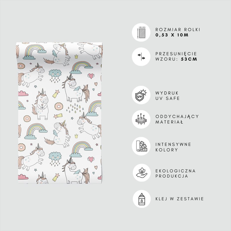 Tapeta - dziecięca, jednorożec, tęcza, chmura