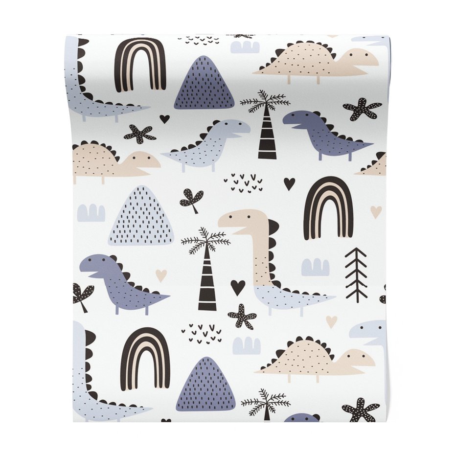 Tapeta - dziecięca, dinozaury, palmy, serca