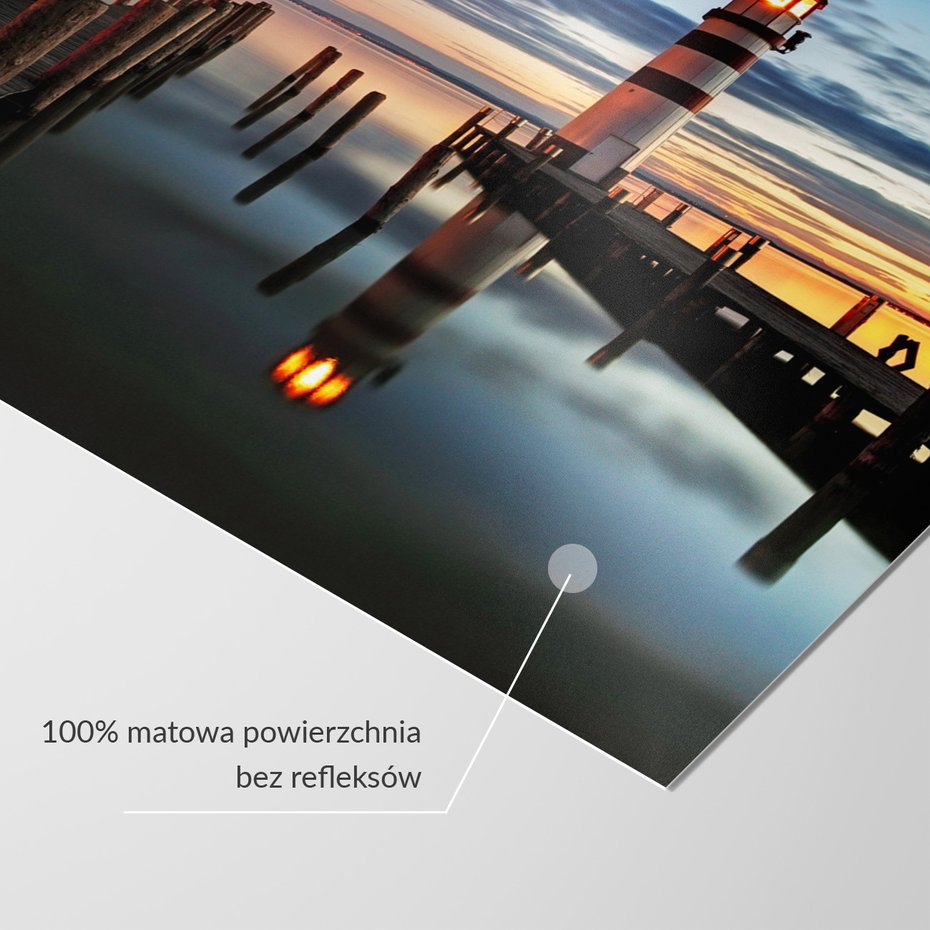 Fototapeta - latarnia morska, jezioro, zachód słońca