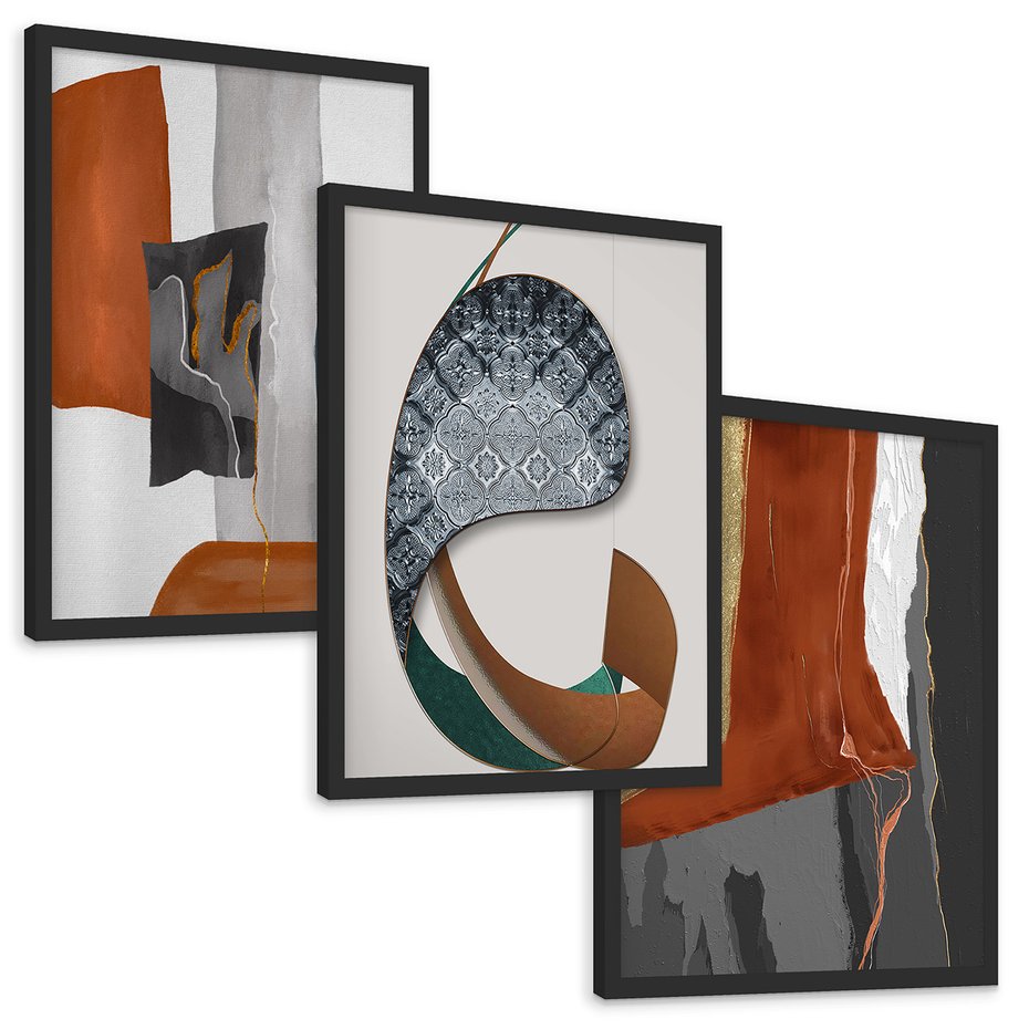 Zestaw obrazy w ramie, plakaty - abstrakcja, geometria, nowoczesność - rama czarna